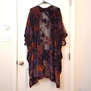 Torrid 3x maroon burnout velvet 1920s-inspired flapper kimono